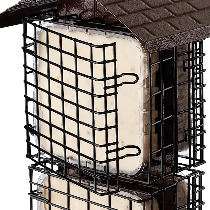 More Birds 4 Cake Suet Buffet Bird Feeder with Metal Roof, 4 Suet Cake Capacity