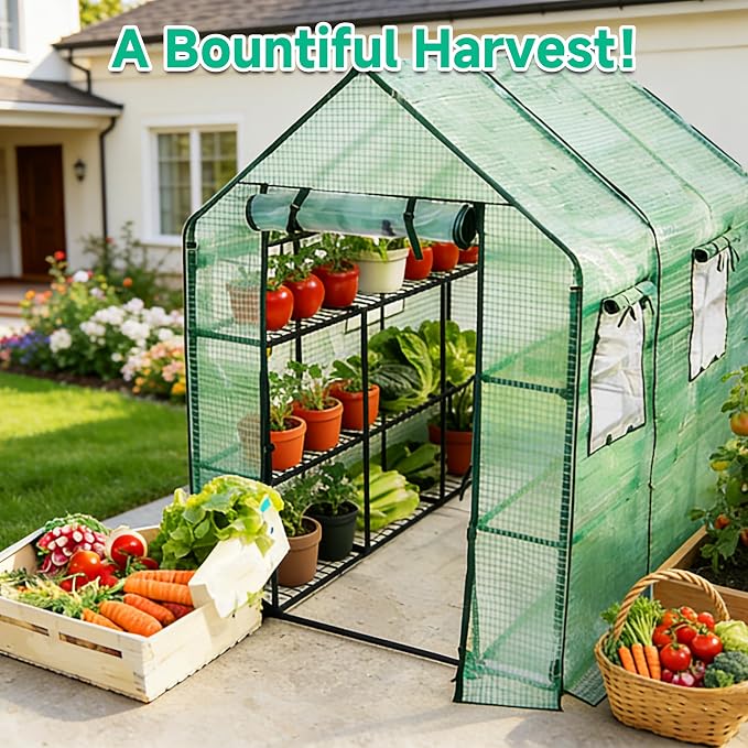 SUNGIFT Greenhouse for Outdoors 56 x 85 x 77 Inch, Walk-in Outdoor Greenhouses, Portable Green House 3 Tiers 20 Shelves for Garden, Patio, Backyard, Green