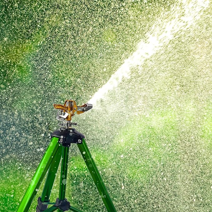 LIULO TOOL Impact Sprinkler on Tripod Base, 2 Pack Tripod Sprinklers with Head, 360 Degree Large Area Irrigation with Extension Legs Flip Locks, Heavy Duty 3/4" Connector for Lawn Yard Garden