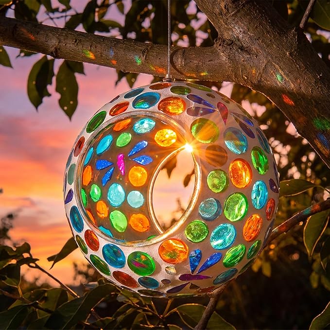 Sunnydaze 6-Inch Glass Mosaic Hanging Bird Feeder for Outdoors - Fly-Through Glass Bird Feeder for Cardinals, Jays, Finches and More - Dragonfly Dreams