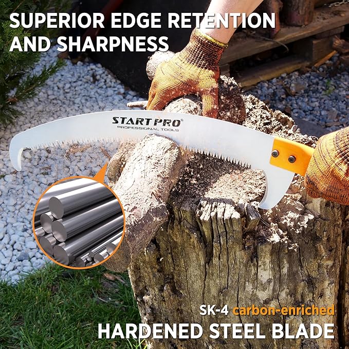 StartPro 23ft Reach Tree Pruning Saw, Telescopic Manual Lightweight Extendable 18ft Pole Saw with Sharp Carbon-Enriched Blade for Efficient Tree Maintenance and High-Reach Branch Cutting.