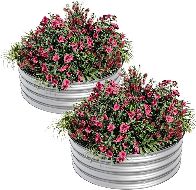 Round Raised Garden Bed, 2 Pcs 2 x 1.5ft Galvanized Raised Boxes with Rust, Corrosion Protection, Easy Assembly, Safe Edge, Metal Garden Bed Kit for Planting Vegetables, Fruits, Flowers
