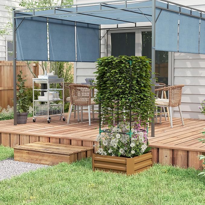 Outsunny Galvanized Raised Garden Bed, 55" Tall Outdoor Planter Box with Trellis Tomato Cage and Open Bottom for Climbing Vines, Vegetables, Flowers in Backyard, Garden, Patio, Brown