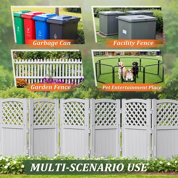Devoko Outdoor Privacy Fence, 4 Fence Panels Privacy Screen Panels for Outside and Yard, Resin Air Conditioner Lattice Fence for Trash Can (Light Gray)