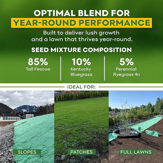 PetraMax ReadyRoll Biodegradable Grass Seed Mats for Lawns - Roll Out Mat with Tall Fescue & Kentucky Blue Grass Seeds for Lawn - Great Patch Repair, New Lawn or Erosion Control (Kentucky, 216 Sq Ft)