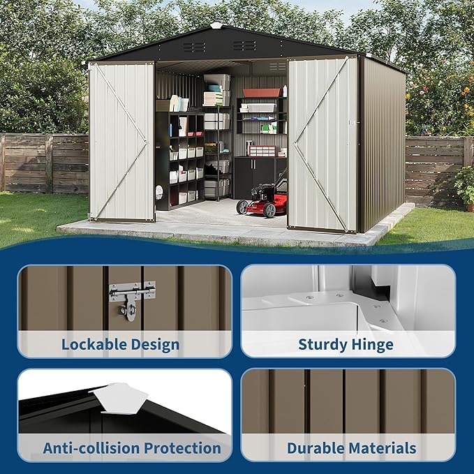 Garvee 10 X 10 FT Outdoor Storage Shed,Metal Garden Sheds&Outdoor Storage Clearance, Large Outdoor Storage Shed for Tools, Lawn Equipment, Garden Supplies - All Weather Lockable Metal Shed