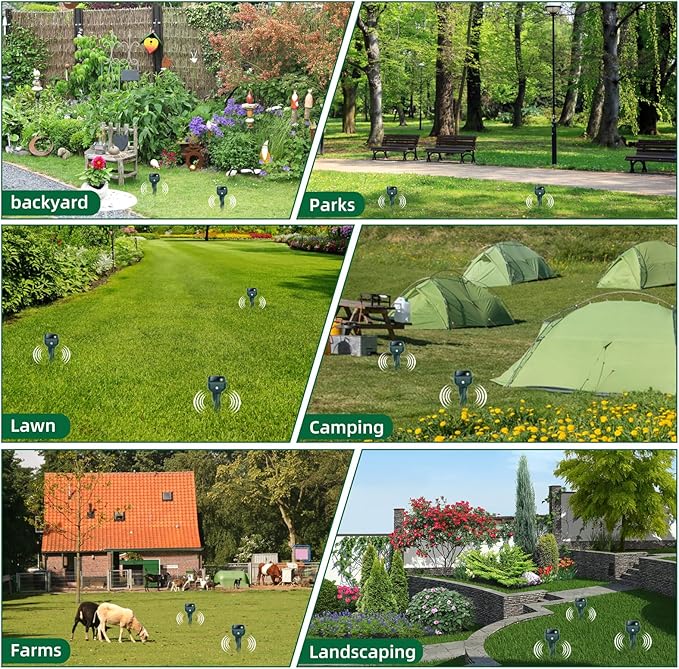 Mole Repellent Solar Powered, 8 Pack Snake & Skunk Repellent for Yard, IP 65 Waterproof Ultrasonic Deterrent Stakes, Get Rid for Rabbit, Gopher, Vole, Chipmunk, Deer, Groundhog for Lawns Garden