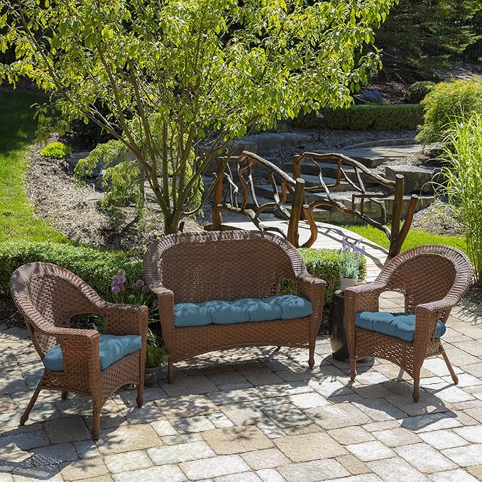 Arden Indoor/Outdoor Rocking Chair Or Wicker Chair Cushion, 2-Pack, 20 x 18, Water Repellent, Rain Proof, Fade Resistant Cushion for Rocking Or Rounded Back Chair French Blue Texture