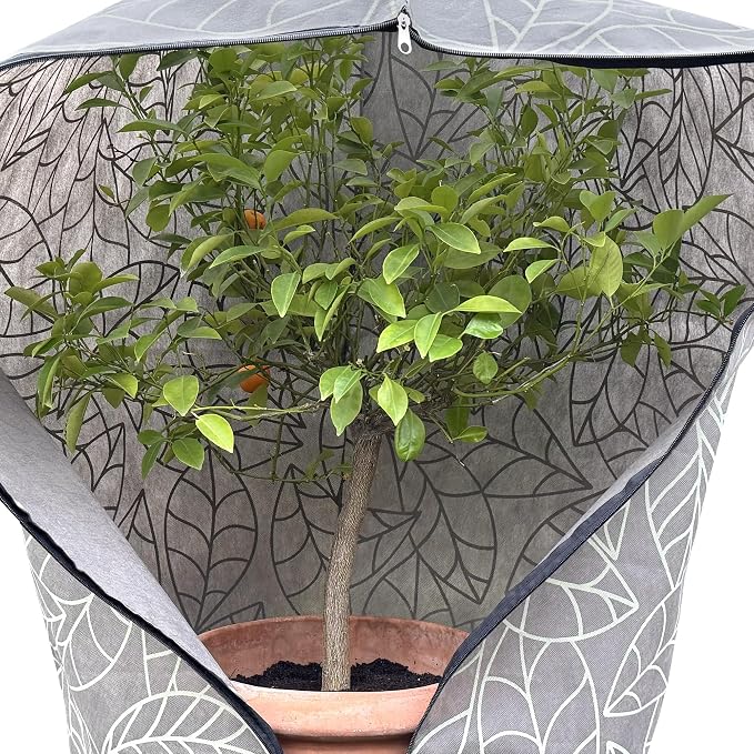 Plant Covers Freeze Protection 24"x32" in 2 Pack | Brown Winter Frost Blankets for Outdoor Plants | Reusable Garden Cover Bags with Zipper Drawstring | Cold Weather Shrub Protection Cloth