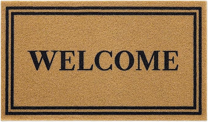 OLANLY Front Door Mat, Low Profile Doormat, Stain and Fade Resistant, Easy to Clean, for Indoor and Outdoor Entrances, Patio Porch or Entryway, Brown (35x23 Inch, Welcome)