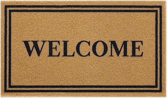 OLANLY Front Door Mat, Low Profile Doormat, Stain and Fade Resistant, Easy to Clean, for Indoor and Outdoor Entrances, Patio Porch or Entryway, Brown (35x23 Inch, Welcome)