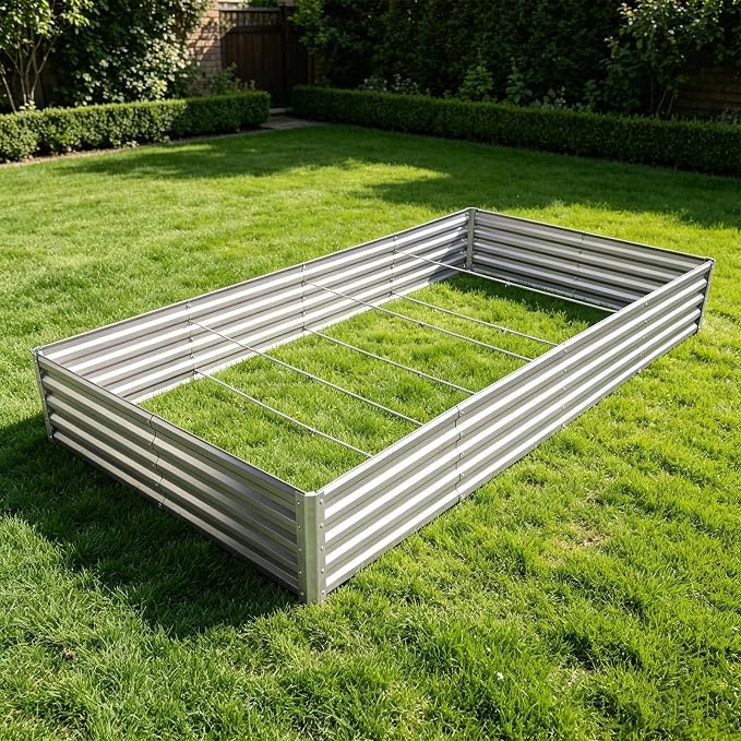 TATAANTY Galvanized Raised Garden Bed 8x4x1 ft(2 Pack),Outdoor Planter Box Metal Patio Kit Planting Bed for Vegetables Flowers and Succulents,Silver