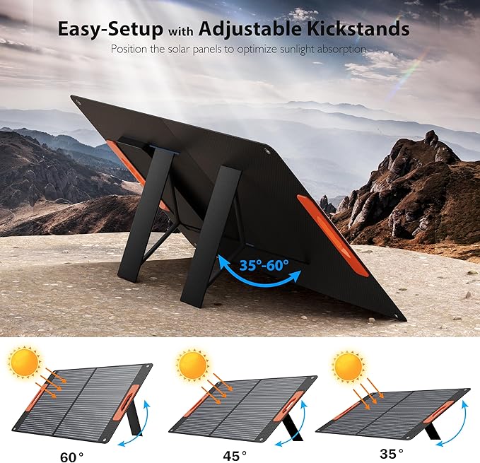 120W Portable Solar Panel for Power Station, Foldable Solar Charger with High 24% Efficiency, ETFE Coating, QC3.0 USB/Type-C & 20V DC Output. Includes Solar Angle Guide & Adapters for Camping, RV