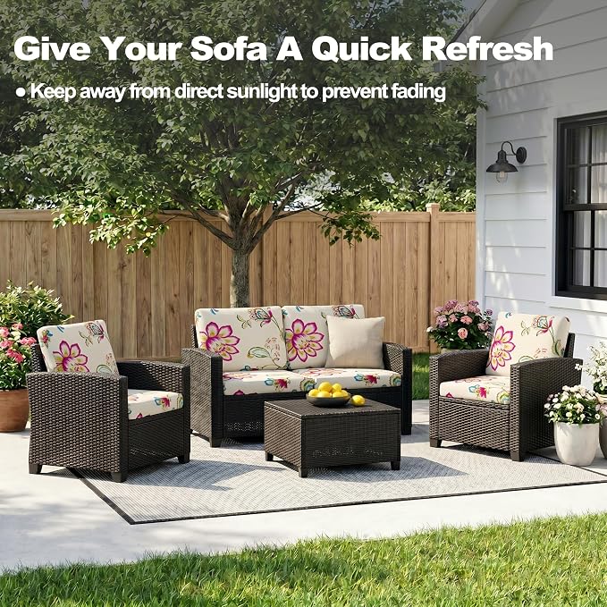 CALBODE 8pcs Single Seat Floral Print Outdoor Couch Cover, Waterproof Elastic Removable Half-Wrapped Sofa Seat Cushion, Suitable for Patio, Terrace, Garden Sofa Cushion