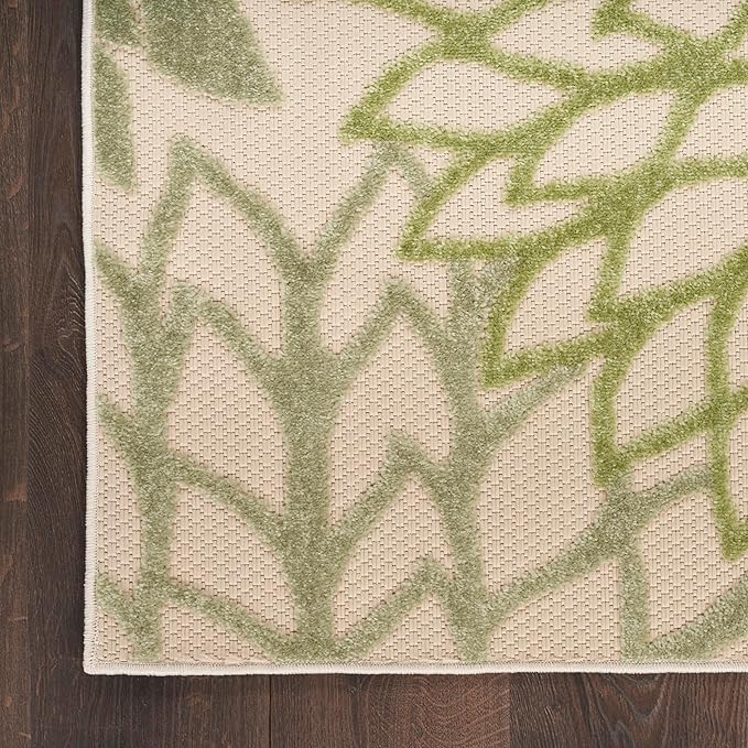 Nourison Home Aloha Indoor/Outdoor Ivory Green 7'10" x 10'6" Area Rug, Easy-Cleaning, Non Shedding, Bed Room, Living Room, Dining Room, Backyard, Patio, Deck (8x11)