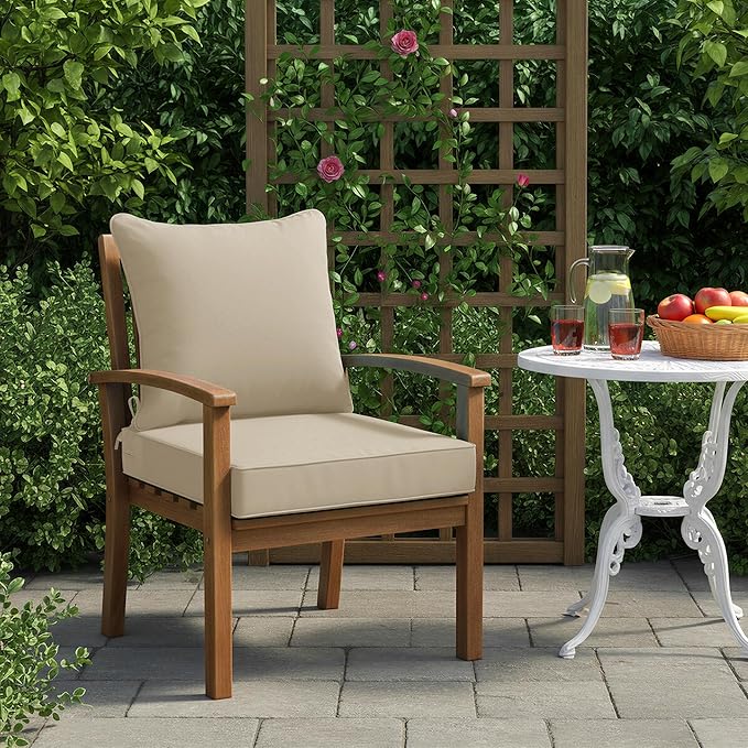 Summsun Outdoor Chair Cushions, Waterproof Backrest and Deep Seat Cushion Set for Patio Furniture, Outdoor Sofa Replacement Cushions with Removable Cover, 24 x 24 Inch, Cream, 1 Set