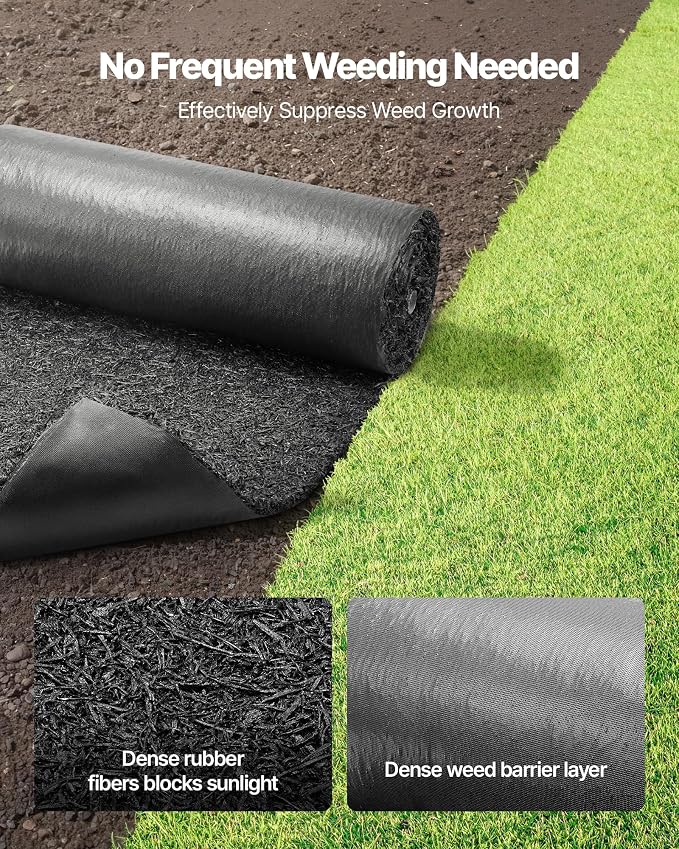 VEVOR Rubber Mulch Mat Roll, 2 Rolls 96 x 24 in Recycled Rubber Mulch Mat, 0.5 Thick Cuttable, Reduced Weed Growth, Natural-Looking Weed Barrier Mat, Permanent Walkway Pathway for Landscaping