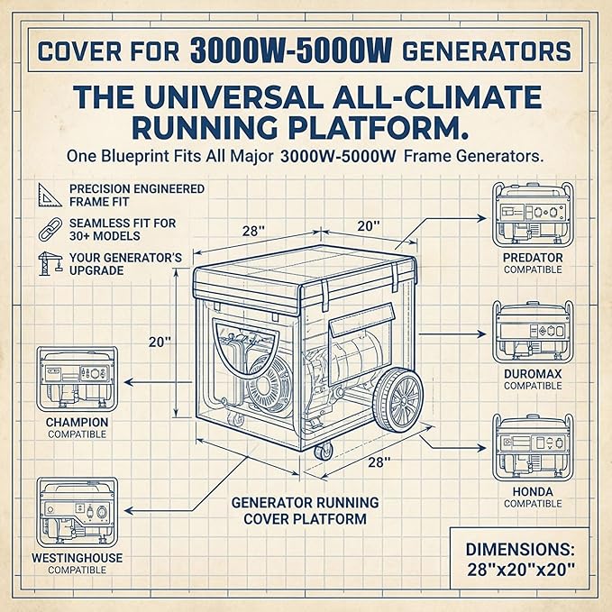 Generator Cover, Portable Outdoor Generator Cover While Running, Made of Double-Layer Material, Waterproof Heavy Duty Universal Fit for Most 3000W-5000W Frame Type Generators