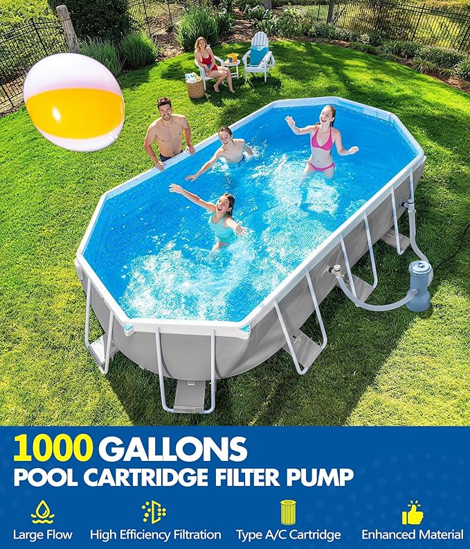 KimFilter Pro Series 1000 GPH Above Ground Pool Filter Pump, Powerful Pool Cartridge Filter Pump, Water Circulation and Filtration System -Improved Water Clean & Clarity, Pools Pumps Above Ground-Blue