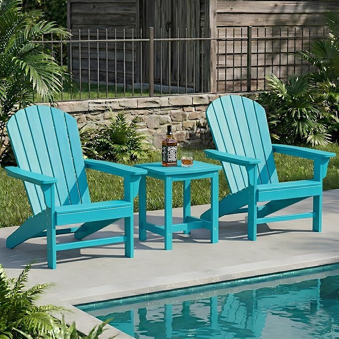 Y&M Outdoor Side Table, HIPS Adirondack Small Single Table, Waterproof Square Outside Table, Balcony Modern End Tables for Patio, Pool, Beach, Porch, Deck, Indoor or Outdoor Use, Aruba Blue