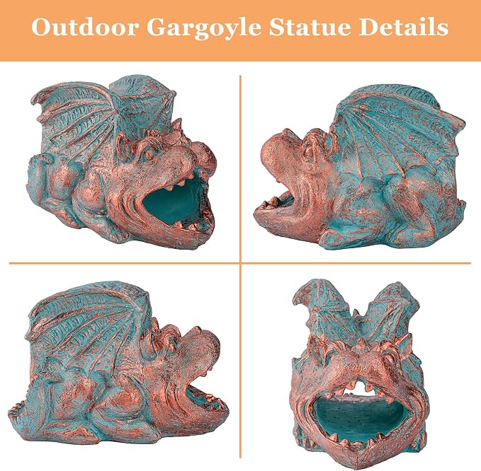 Teaeeno Gargoyle Gutter Downspout Extension, Gothic Statue Gutter Downspouts Extension, Funny Animal Garden Splash Block Outdoor Sculpture, 3"×4" Rain Gutter Downspout Splash Block(Blue)