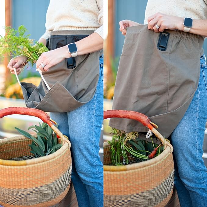 Roo Gardening Apron with Pockets for Women & Men - Canvas Garden Apron with Harvesting Pouch, Water-Resistant, Washable