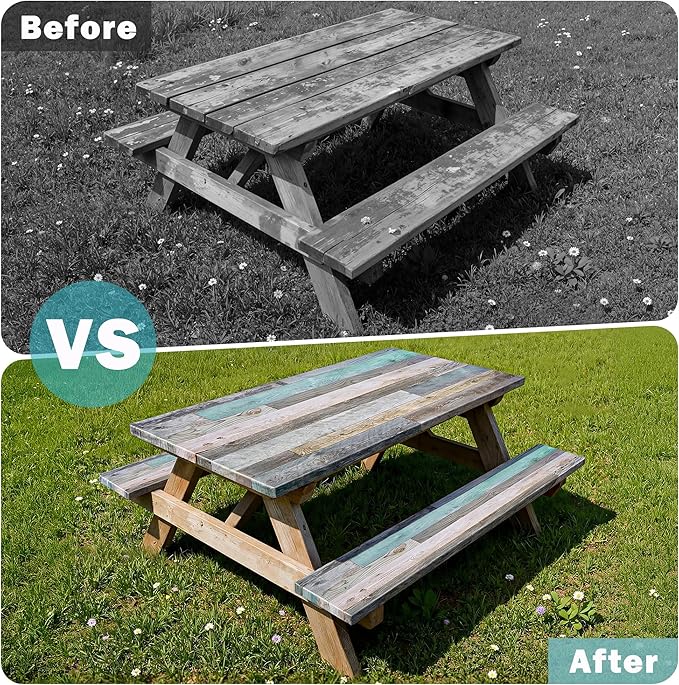 Picnic Table Cover with Bench Covers 6FT Farmhouse Waterproof Windproof Fitted Outdoor Wood Tablecloth with Elastic Rectangle Table Cloth Camping Essentials (Green)