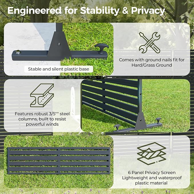 Privacy Screen Outdoor Freestanding Fence Panel with 6 Panel, 72" H×47" W HDPE Decorative Screen Panel with Stand, Air Conditioner Fence, Privacy Panels for Patio, Balcony, Garden, Backyard