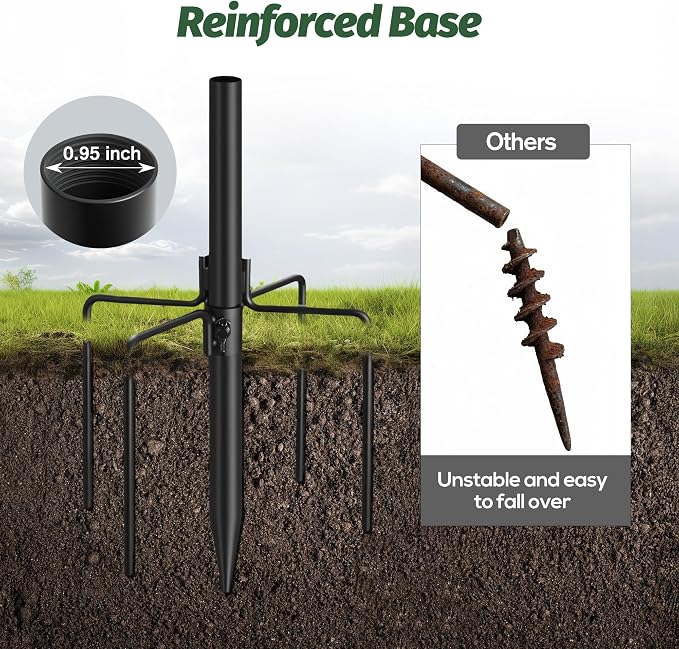 79 Inch Bird Feeder Pole Kit, 5-Prong Base, Hanging Hook | Heavy-Duty Metal Pole, for Bird Houses, Garden Décor, Backyard and Patio Use