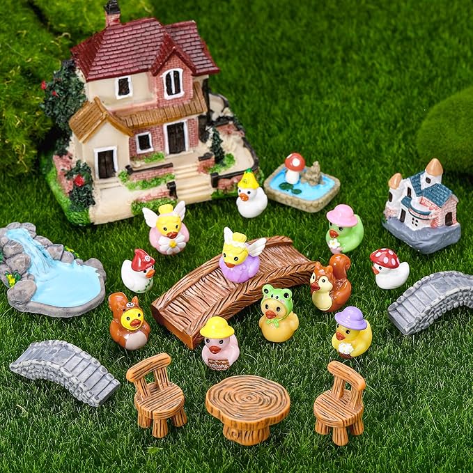 36 Pcs Fairy Garden Accessories - Miniatures Garden Houses Bridge Landscape Water Well Fence Figurines Pond Mushroom Lawn Garden Ornament for DIY Terrarium Potted Plants Dollhouse Desk Decor