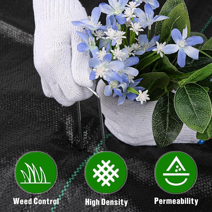 4FT x 100FT Weed Barrier Landscape Fabric Heavy Duty, 3.2oz Premium Gardening Weed Control Mat with 30 U-Shaped Securing Pegs, Ground Cover for Gardening, Farming, Raised Bed（2 Packs 4x50FT）