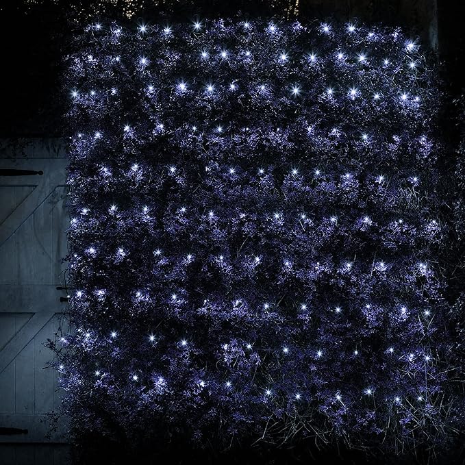 Dazzle Bright Christmas 360 LED Net Lights, 12FT x 5 FT Connectable Waterproof String Lights Clear Wire with 8 Modes, Christmas Decorations for Indoor Outdoor Xmas Party Yard Garden Decor (White)
