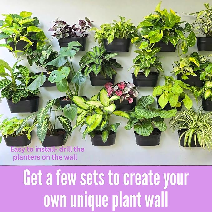 LaLaGreen Wall Planter (11.8 Inch, 4 Pack) Black Oval Metal Wall Hanging Decor Flower Plant Holder Indoor Planters Mounted Balcony Pots Railing Fence Window Deck Decoration Porch Plants Pot Baskets