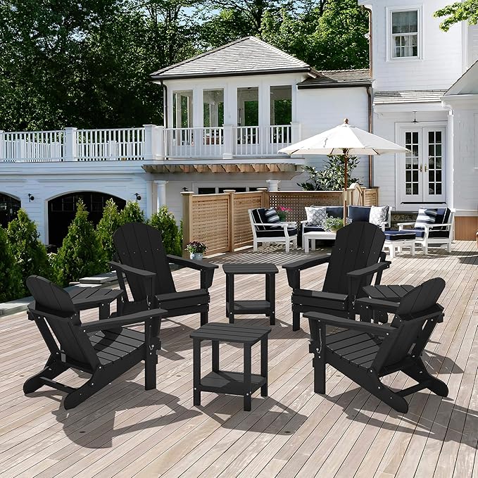 SERWALL Double Adirondack Side Set of 6, Table Rectangular End Table, Black