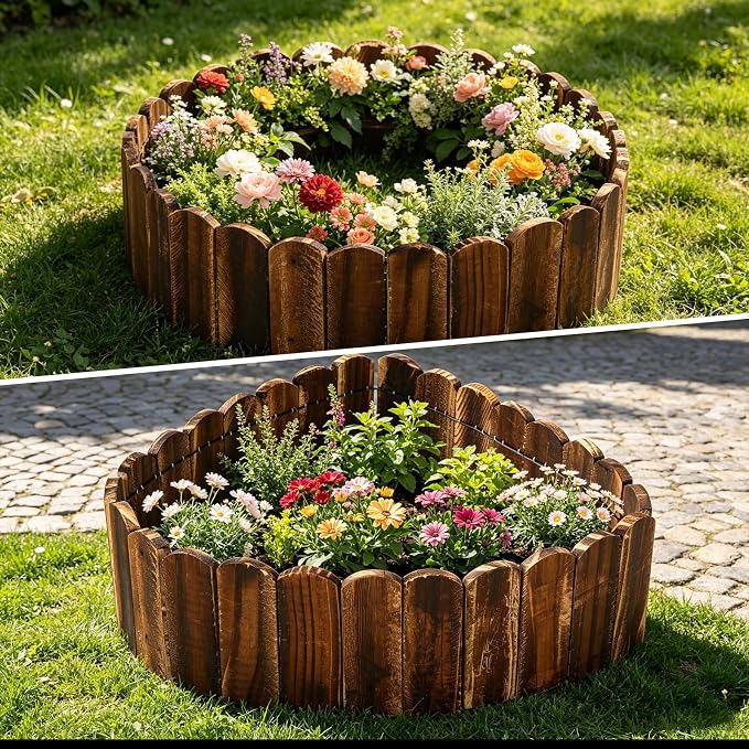 Wood Garden Edging 6 Pack 5.9" H × 47" L Flexible Wooden Garden Fence, Decorative Landscape Edging Border for Flower Beds, Lawns, Pathway, Yard