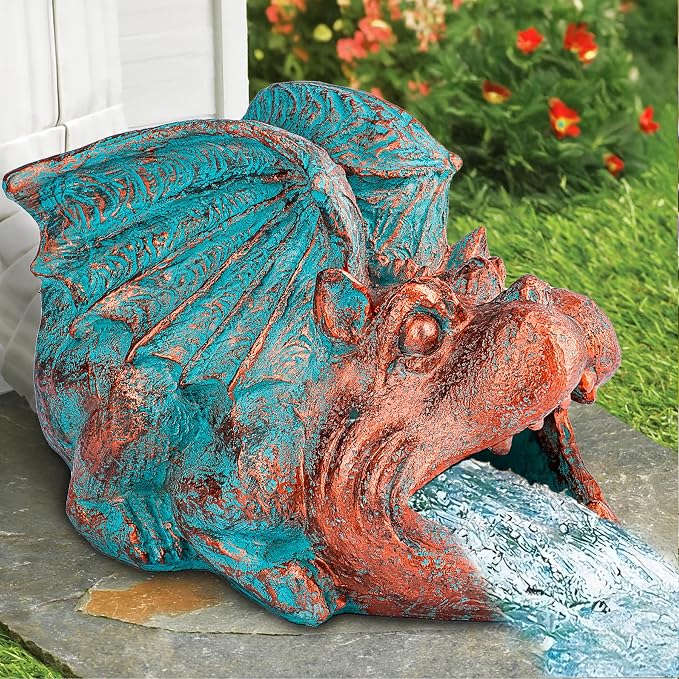 Teaeeno Gargoyle Gutter Downspout Extension, Gothic Statue Gutter Downspouts Extension, Funny Animal Garden Splash Block Outdoor Sculpture, 3"×4" Rain Gutter Downspout Splash Block(Blue)