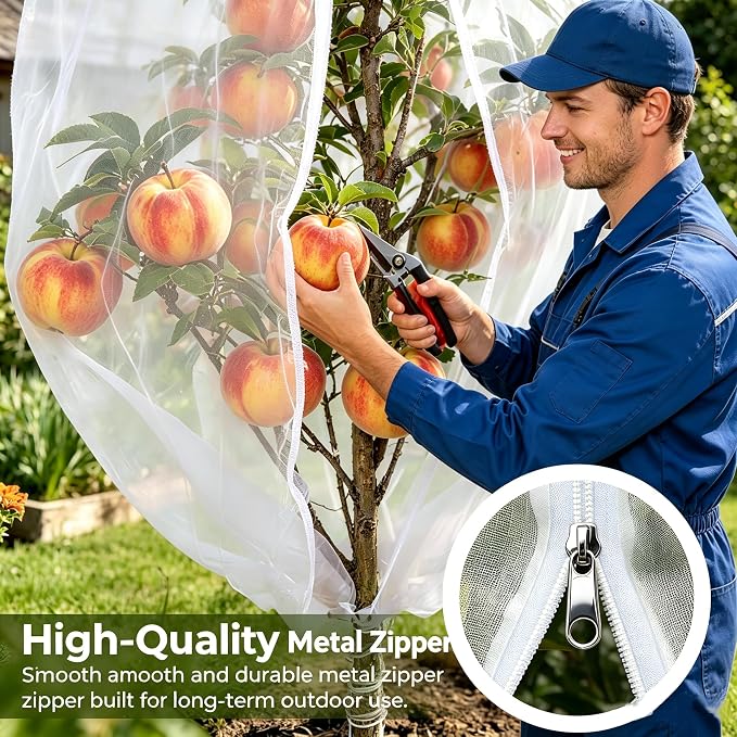 2-Pack 13x10FT Fruit Tree Netting BagsFruit Tree Netting with Zipper and Drawstring, Heavy Duty Bird Netting for Fruit Trees，Reusable Mesh Covers， Prevent Cicadas Bird Squirrel