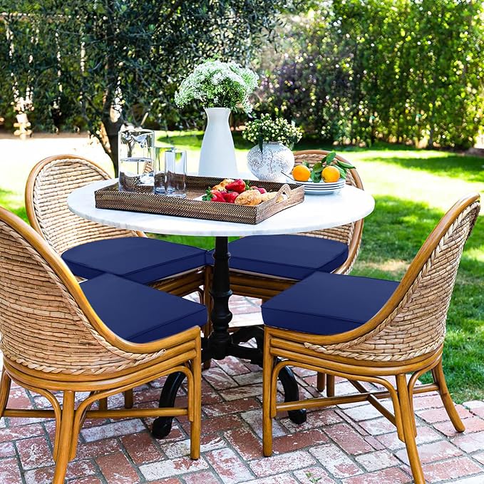 Outdoor Chair Cushions Set of 4 Water Resistant Patio Chair Cushions with Tie 3 Year Color Fastness Thick Outdoor Seat Cushion for Garden Lawn Round Corner Navy 17x16 Inch