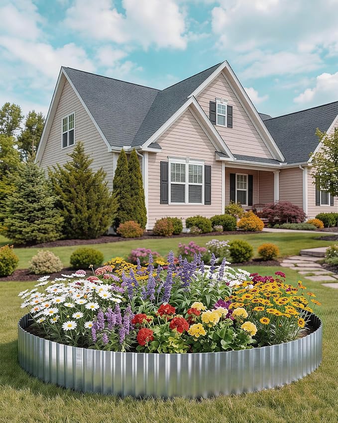 Corrugated Metal Garden Edging, 6"×40Ft Durable Landscape Border for Garden, Lawn, Flower Beds and Paver Edging (Gun Silver)