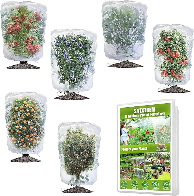 Drawstring Blueberry Netting for Bushes - 6 Pack 4.92×3.94Ft - Easy Install Reusable Garden Netting, Protective Mesh for Fruit Trees & Tomato Plants, Blocks Birds, Squirrels & Insects