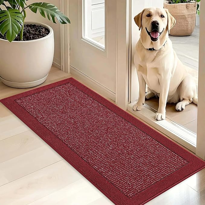 BEQHAUSE Indoor Door Mat 20" x 48", Dirt Trapper Door Mats Non-Slip Entryway Rugs Washable, Resist Dirt Absorbent Welcome Mat, Low Profile Floor Mats for Front Back Door and Entryway, Red