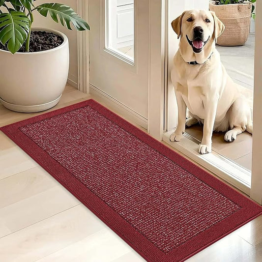 BEQHAUSE Indoor Door Mat 20" x 48", Dirt Trapper Door Mats Non-Slip Entryway Rugs Washable, Resist Dirt Absorbent Welcome Mat, Low Profile Floor Mats for Front Back Door and Entryway, Red