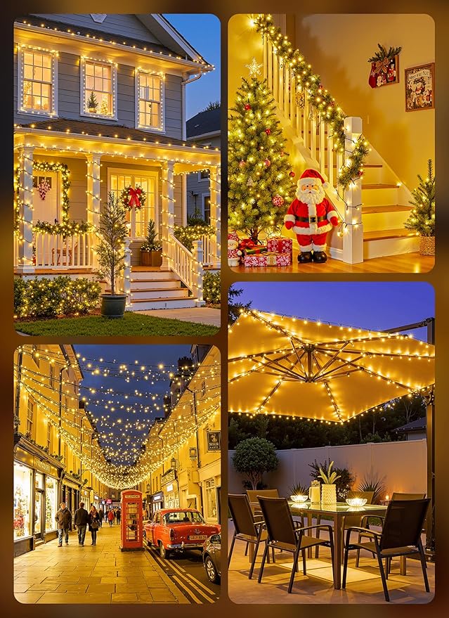 Brightown 2 Pack Solar String Lights Outdoor Waterproof, 80FT 200 LED Solar Powered Christmas Lights with 8 Modes, Auto On/Off, Patio Lights for Outside Tree Garden Balcony Party Decor (Warm White)