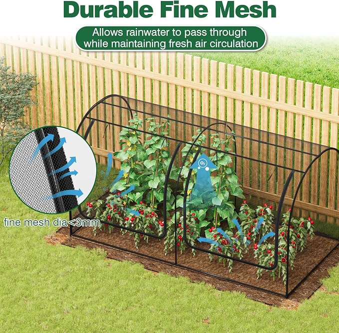 98x49x49in Garden Plant Netting Mesh Cover for Raised Bed, Crop Cage with Roll-up Zipper Door, Plant Protectors from Animals, Large Tunnel Gardening Net for Vegetables Fruits Tomato, Black