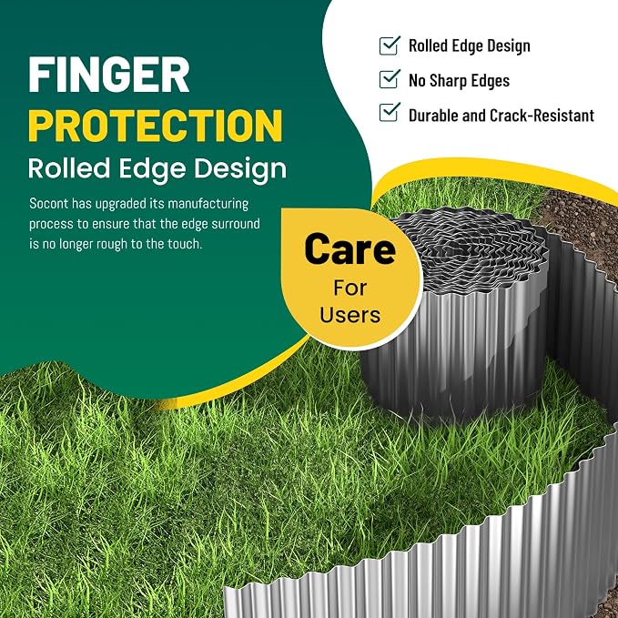 Corrugated Metal Garden Edging, 10"×20Ft Landscape Edging Border for Garden, Flower Bed, Lawn and Landscape Edging (Gun Silver)