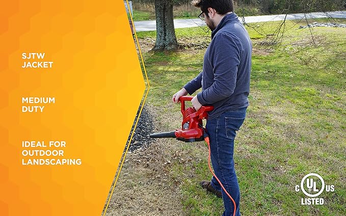 LawnMaster 15-Inch 11AMP Electric Mower and Woods 100-Foot Orange Extension Cord Bundle