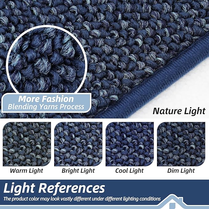 BEQHAUSE Dirt Trapper Door Mat 24" x 36" Half Circle Non-Slip Washable Doormats Entrance Rugs Absorbent Welcome Low Profile Floor Mats for Front Back Door and Entryway, Blue