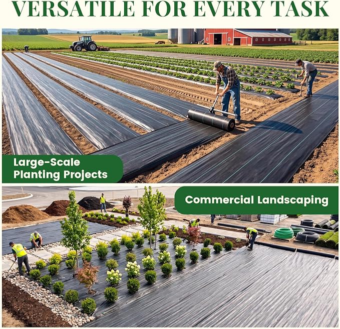 KING BIRD 6FTx300FT Weed Barrier Landscape Fabric w/Stakes & Gasket, 3.2oz Heavy Duty Woven Ground Cover Geotextile Fabric for Flower Garden Bed, Driveway, Pathway, Gravel & Yard Weed Control Mat