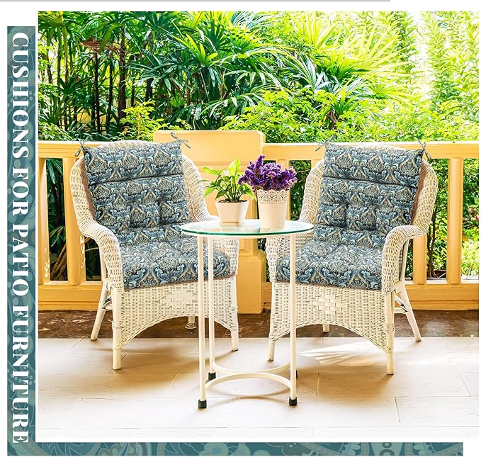 Sintuff 4 Pcs 44 x 21 x 4 Patio Chair Cushions Outdoor Chair Cushion Seat/Back Tufted Pillow with Ties Water Resistant Replacement Indoor Patio Furniture Outdoor Furniture (Paisley,Cyanine)