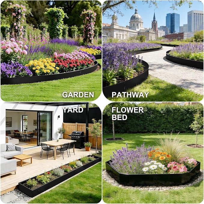 Metal Landscape Edging 6 Pack 40" L x 6" H, Galvanized Steel Landscape Lawn Edging with 90 Degree Rounded Top, Heavy Duty Lawn Edging, Easy-to-Install, Flower Bed Yard Pathway Divider
